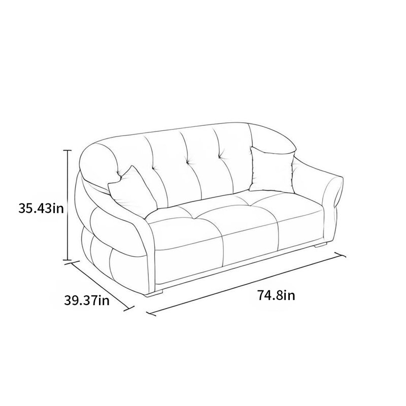 Canapé nordique simple de style crème pour petite famille, 2, H 35,43 po x l 74,8 po x P 39,37 po