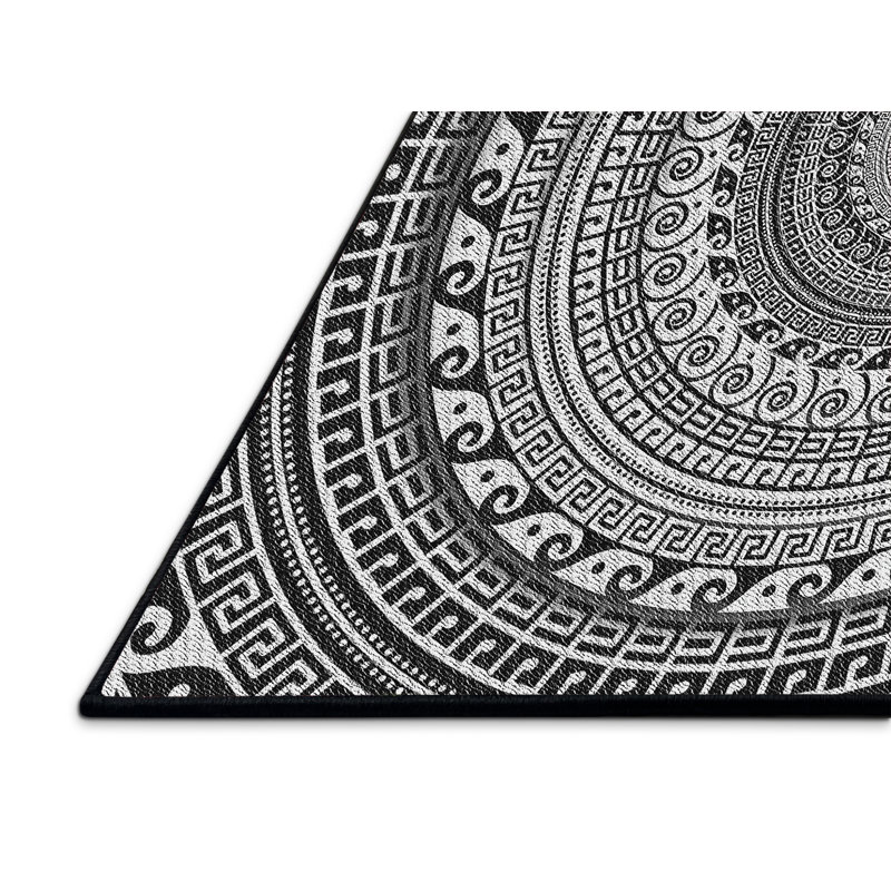 Laine tissée à la machine de style oriental et polyester noir/rouge/brun Tapis décoratif, Rectangle de 5 pi x 7 pi