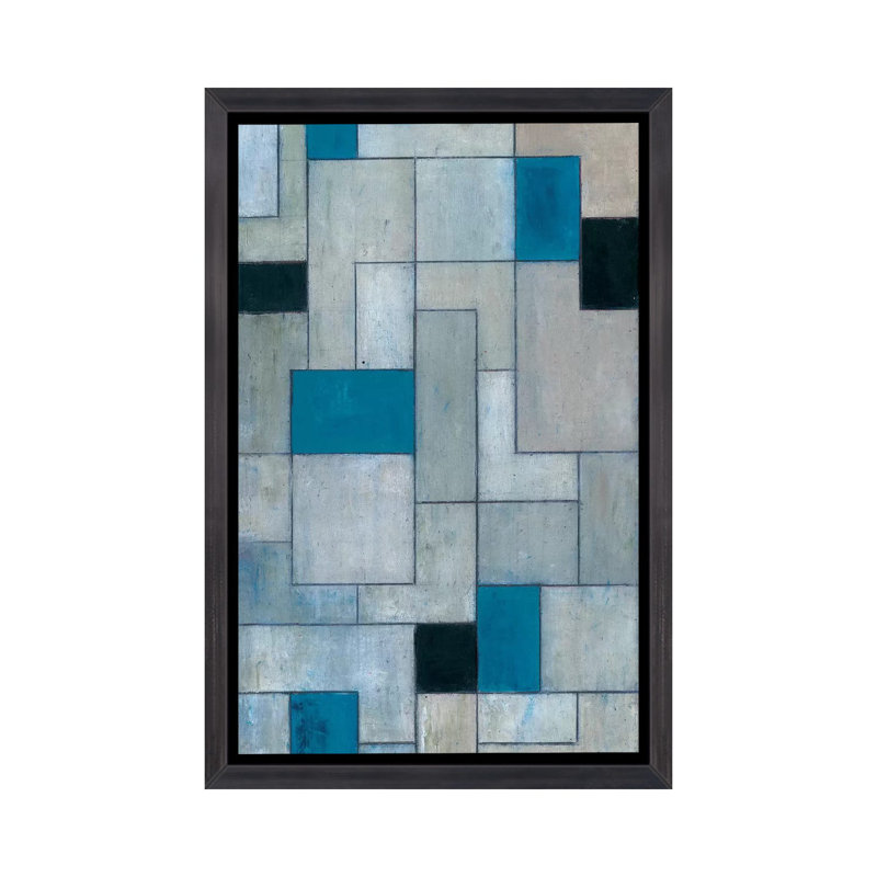«Gray Matters Black and Blue» par Stephen Cimini, H 60 po x l 40 po x P 1,5 po, Toile avec cadre noir patiné