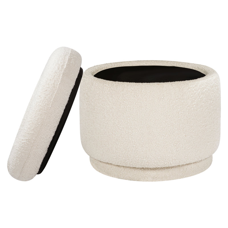Enoki 21" Wide Round Storage Ottoman with Storage, White