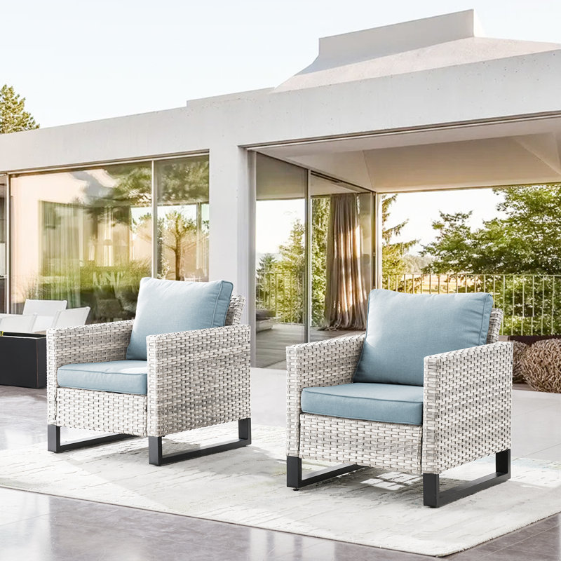 Nazime Outdoor Lounge Chair, Baby Blue, Light Gray