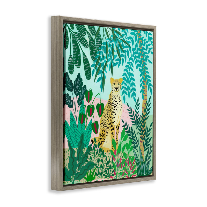 Cadre flottant Stoic Leopard Tropical Forest, design par Nabeela Rumi, Cadre flottant orme Montalcino, H 21 po x l 17 po