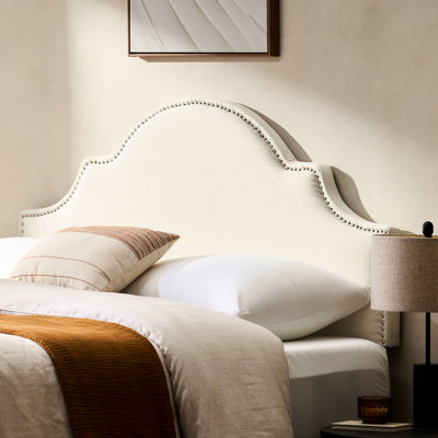 Tête de lit pour lit double et grand lit - Tissu avec sensation douillette, tissu d'ameublement, arche gracieuse, rebord clouté, réglable