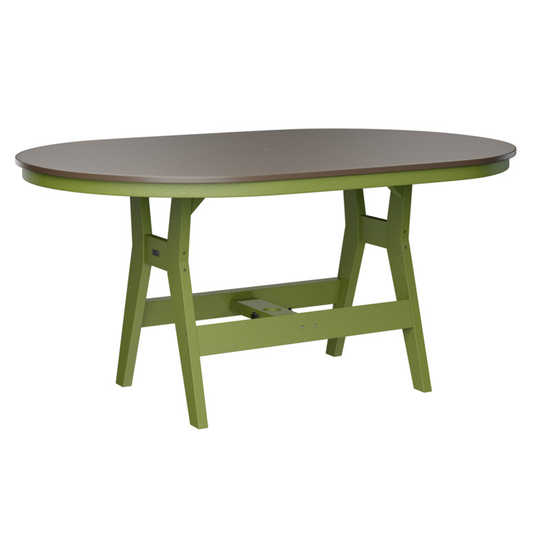 Harbor Outdoor Oval Bar Table, Hammered Top Bronze, 38.87" H x 64" W x 44" D, Kiwi Green