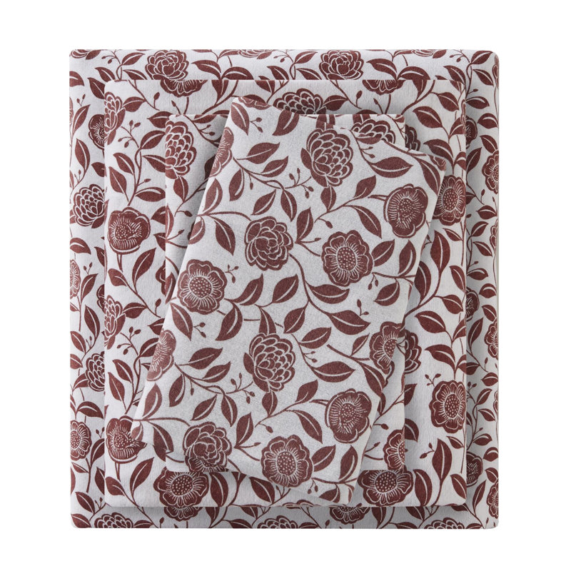 4 pièces grand drap rouille motif floral 100% flanelle de coton Dimensions surdimensionnées pour matelas de 18 po ajustés doux et élastiques pré-rétréci avec plat 2 taies d'oreiller Laver à la machine