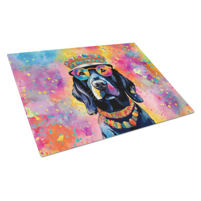 Black Labrador Hippie Dawg Glass Cutting Board Large