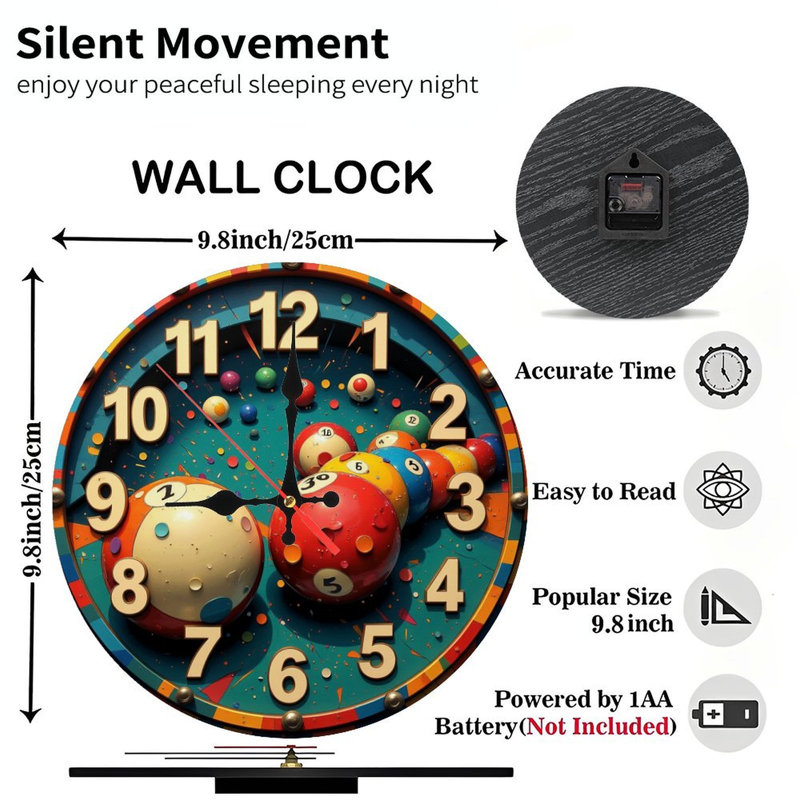 Horloge murale colorée avec boules de billard