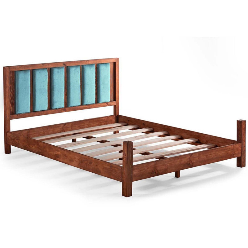Lit en bois massif Kiron, 41 po x 83 po, Brun / bleu pacifique