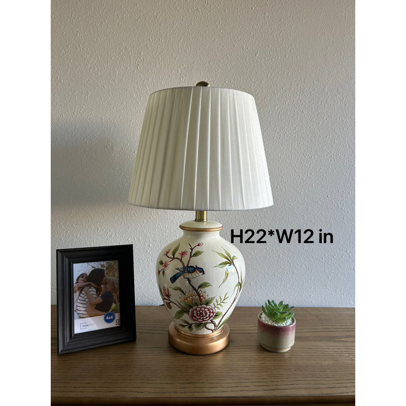 Ceramic Table Lamp Bird Flowers LED Bulb Included For Living Room Bedroom Bedside 12"W*12"D*22"H