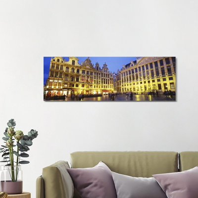 Grand Place (Grote Markt) At Night, Brussels, Belgium - Wrapped Canvas Panoramic Print