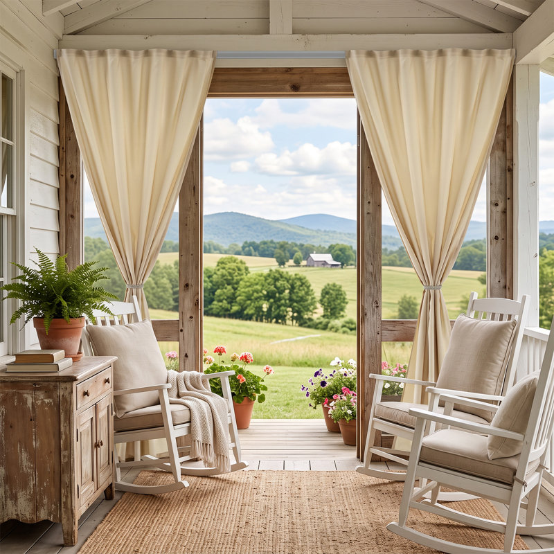2 pièces de rideaux de pergola en polyester sans velcro pour l'extérieur, 52"W*84"L