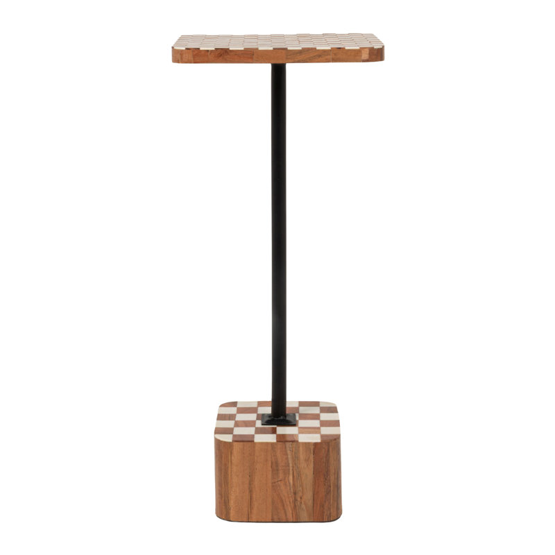 Wood Checkered Accent Table