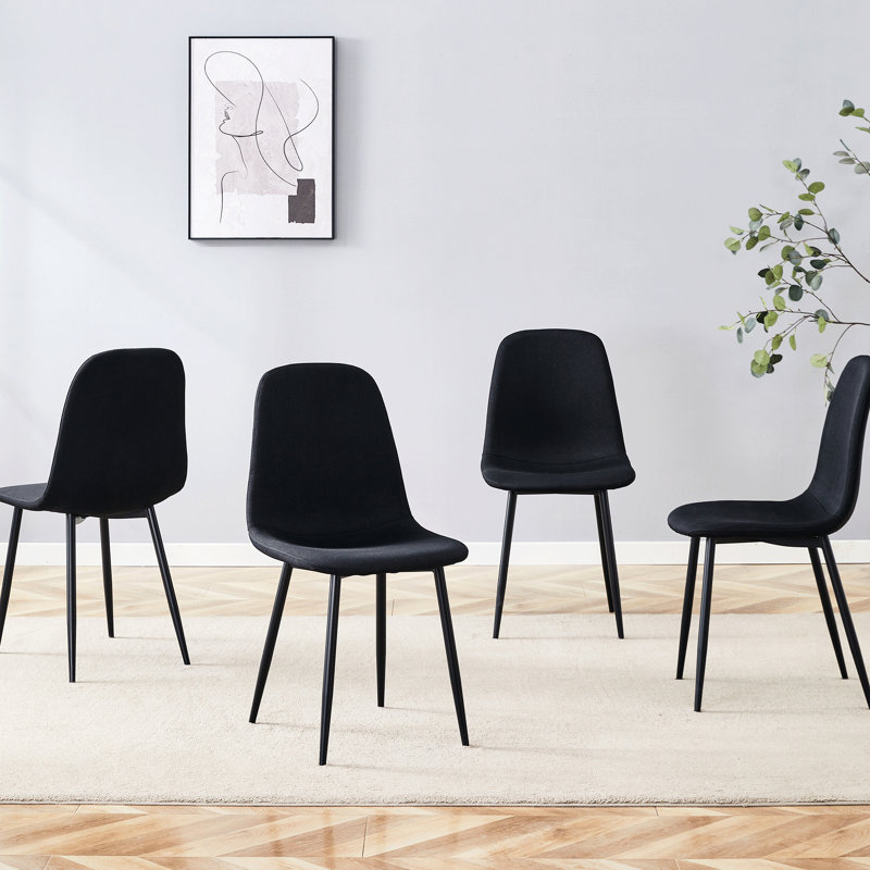 4 pièces de sièges noirs à la mode - Pieds en métal pour un environnement de salle à manger chic, Noir, Noir