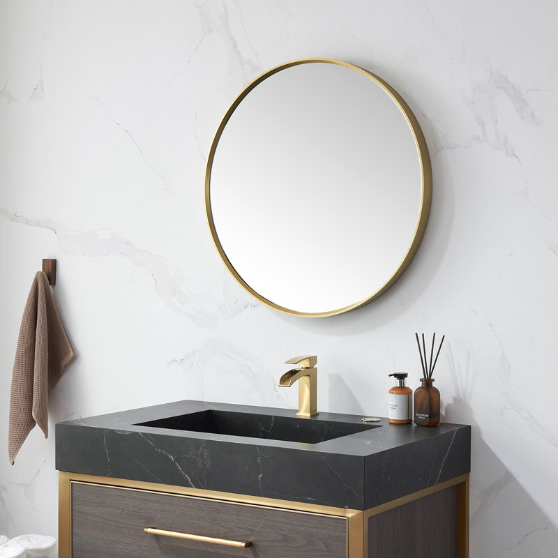 Miroir mural Kaliea, 28 po x 28 po, Or brossé