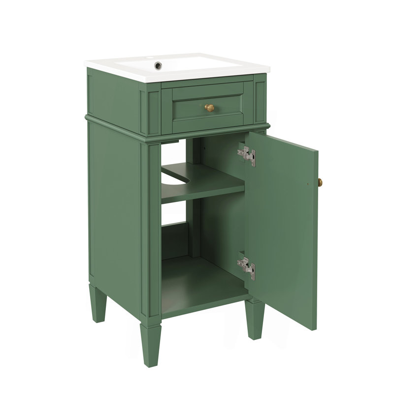 Ensemble de meuble-lavabo sur pied 16 po avec lavabo en céramique, ensemble de meuble-lavabo simple autoportant avec porte à fermeture douce, tablette réglable, style français