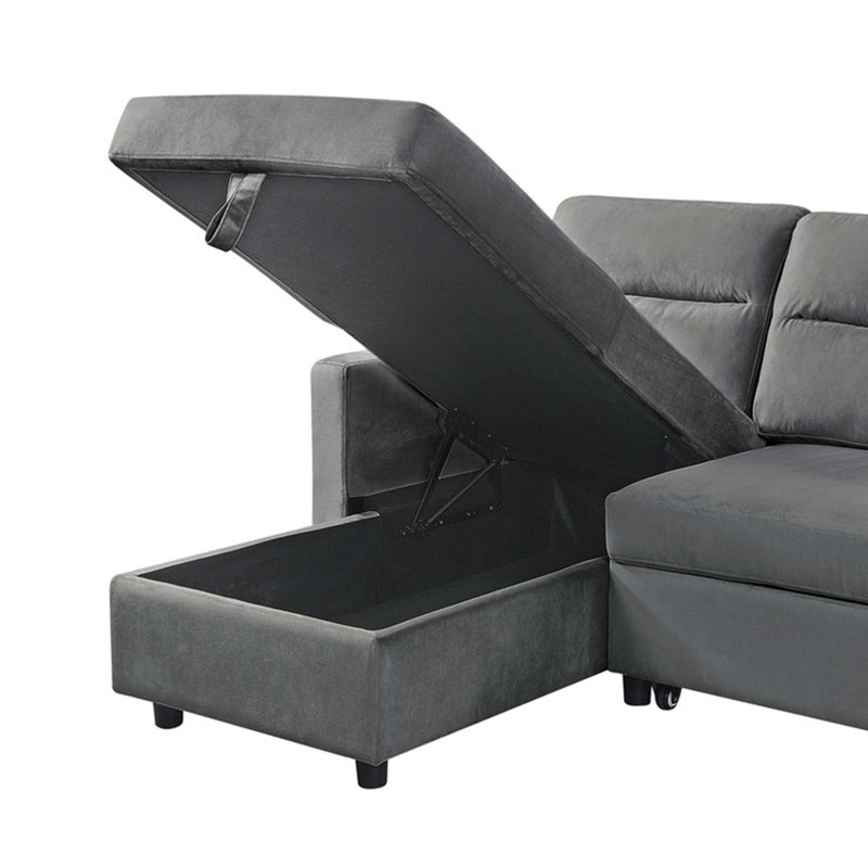 Canapé-lit modulaire en velours réversible, Gris foncé