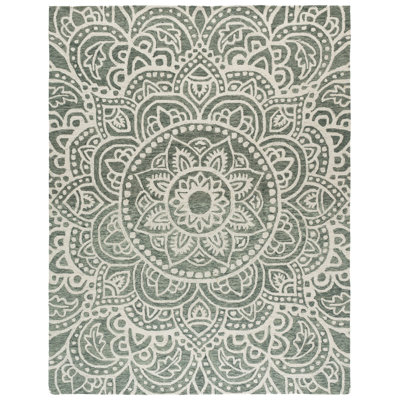 Metro 387 Hand Tufted Wool/Cotton Floral Rug in Green/Ivory
