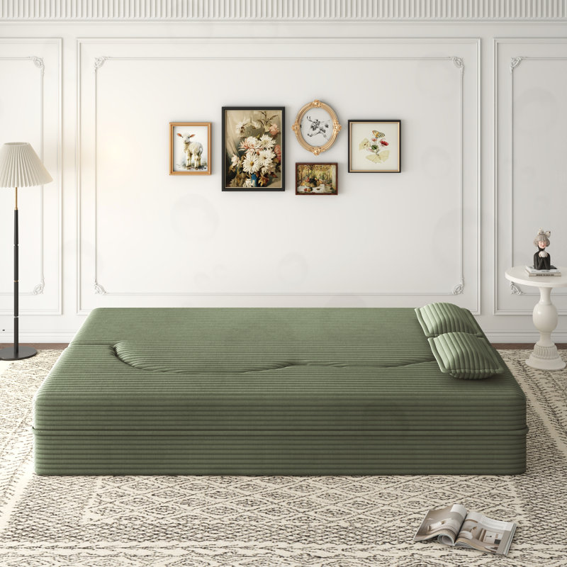 Canapé de plancher en velours côtelé avec 2 coussins, Green Corduroy