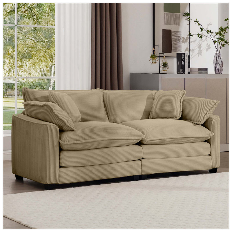 Canapé de salon moderne en tissu avec 4 coussins rembourrés Modern, H 33,85 po x l 80,31 po x P 34,25 po, Tanné, 2