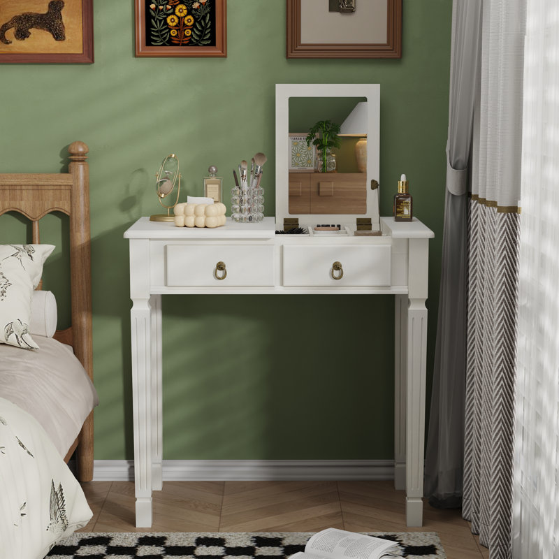 Dressing Table with Mirror, White