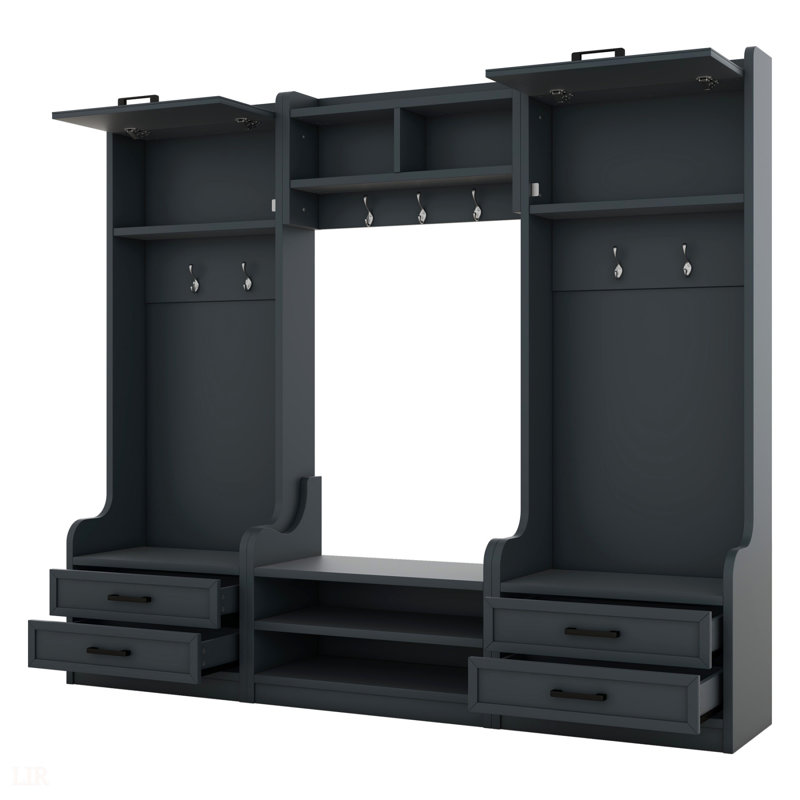 Savanella 4-in-1 Detachable Hall Tree with Storage and 7 Hooks, Multiple Functions Hallway Coat Rack with Storage Drawers and Cabinet
