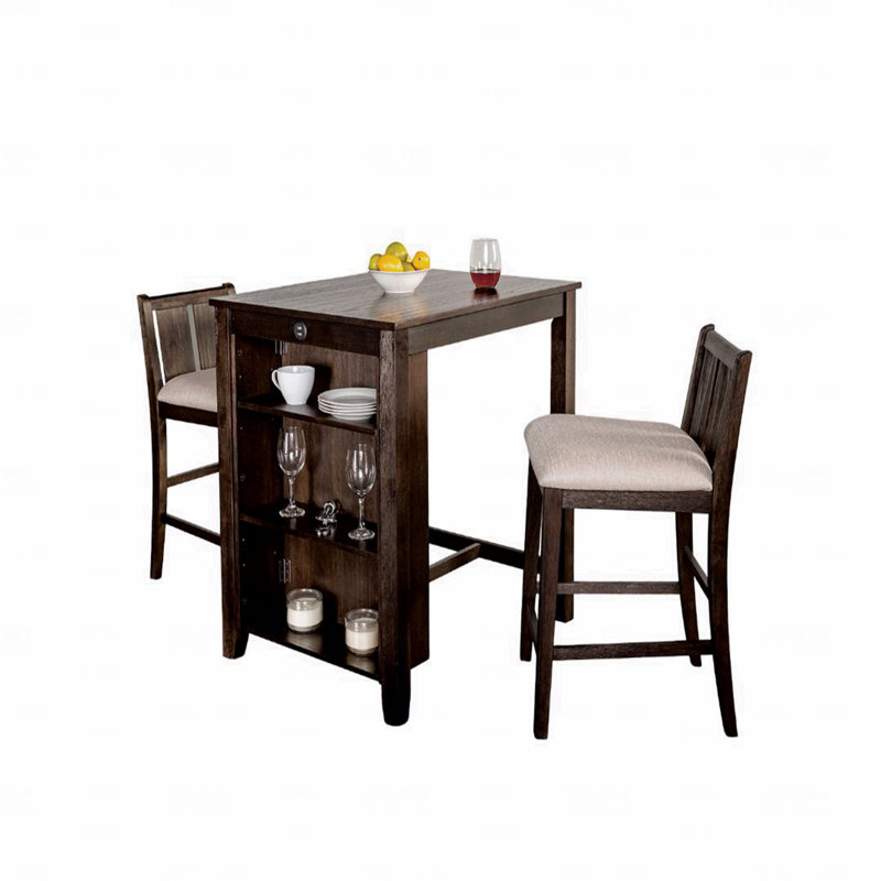 Ensemble de salle à manger 3 pièces de style transitionnel 1 table à hauteur de comptoir et 2 chaises de salle à manger avec tablettes et siège rembourré avec prise USB