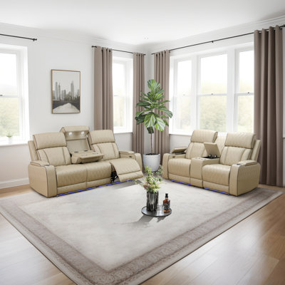 Electric 2-Piece Breathing Leather Living Room Recliner Set, Sofa&Loveseat by Ivy Bronx