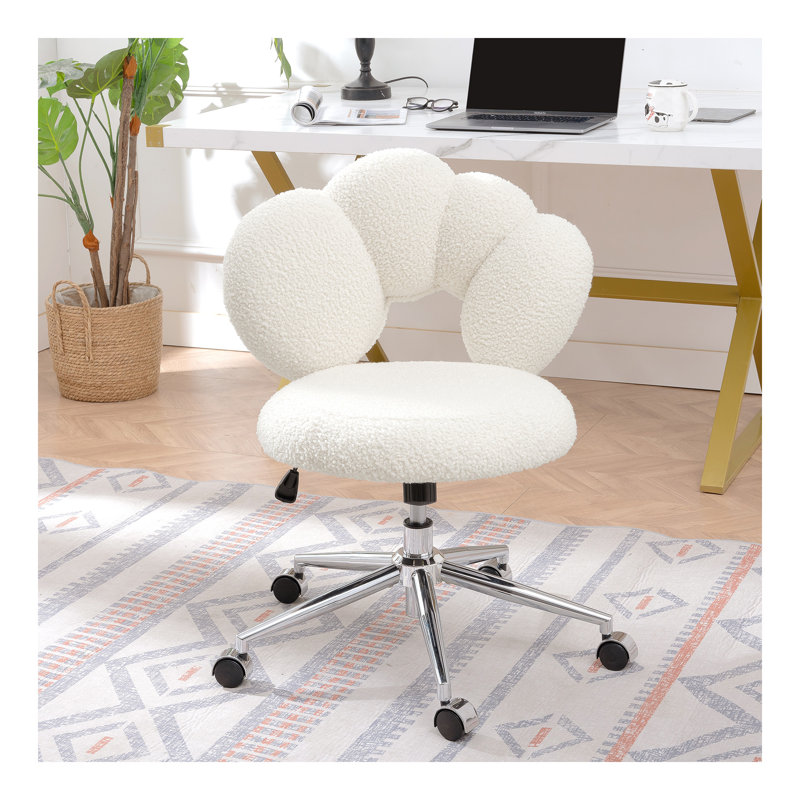 Fauteuil pivotant à 360 ° réglable en hauteur, fauteuil pivotant, tissu en peluche, fauteuil de bureau personnel, Blanc