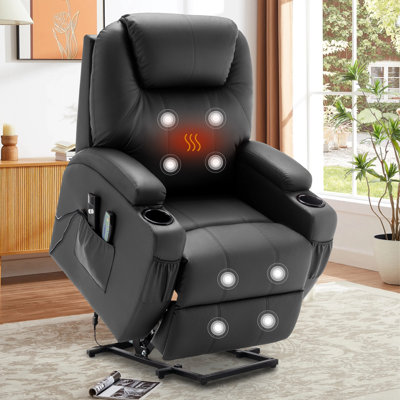 Power Lift Recliner Chair，electric Recliner  With Massage And Heat For Elderly With Side Pockets And 2 Cup Holders
