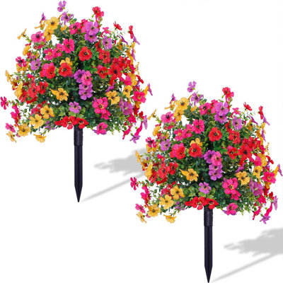 2 pièces de fleurs artificielles pour l'extérieur avec épi de sol et résistant aux rayons UV