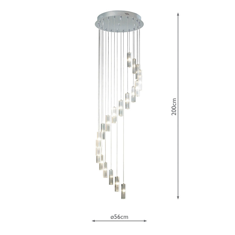 Sybil 20 - Light Polished Chrome LED Cluster Pendant, 200cm H x 56cm W x 56cm D