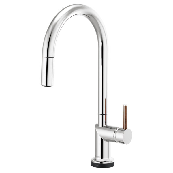 Odin® SmartTouch® Pull-Down Faucet with Arc Spout, Polished Chrome, Wood Lever