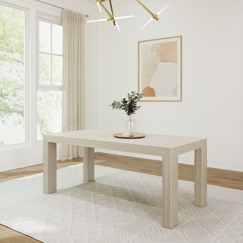 Chalonda Pine Solid Wood Dining Table, Seashell Wirebrush, 35.8" W x 72.25" L 