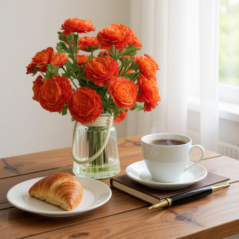 Ranunculus Fall Arrangement in a Glass Vase with Rope Accent