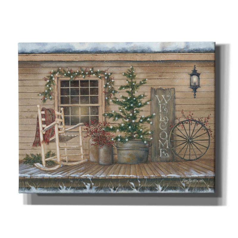 «Winter Country Porch» par Pam Britton, art mural sur toile, H 26 po x l 34 po x P 1,5 po