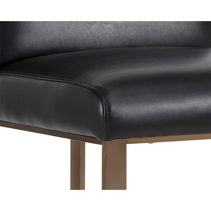 Dean Upholstered Stool with Metal Frame, Black, Bar Stool (30" Seat Height), Antique Brass