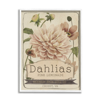 " Pink Lemonade Dahlias Vintage Floral Seed Packet " by Studio W