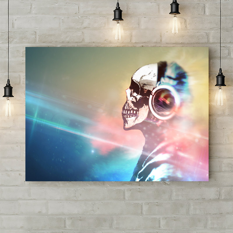 Banksy DJ Skull by Banksy - Wrapped Canvas Print, 61cm H x 81.3cm W x 3.8cm D