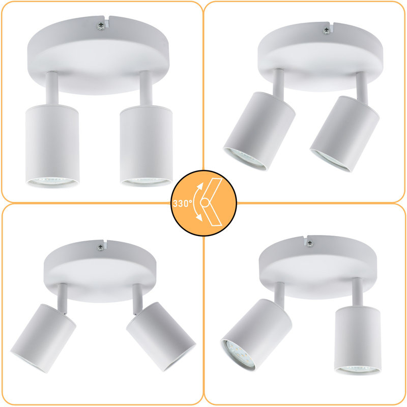 Shawday Flush Mount 2 light GU10 rotated 330° for livingroom bedroom, Matt White