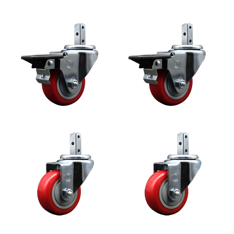 4 Piece Polyurethane Caster Set, Red