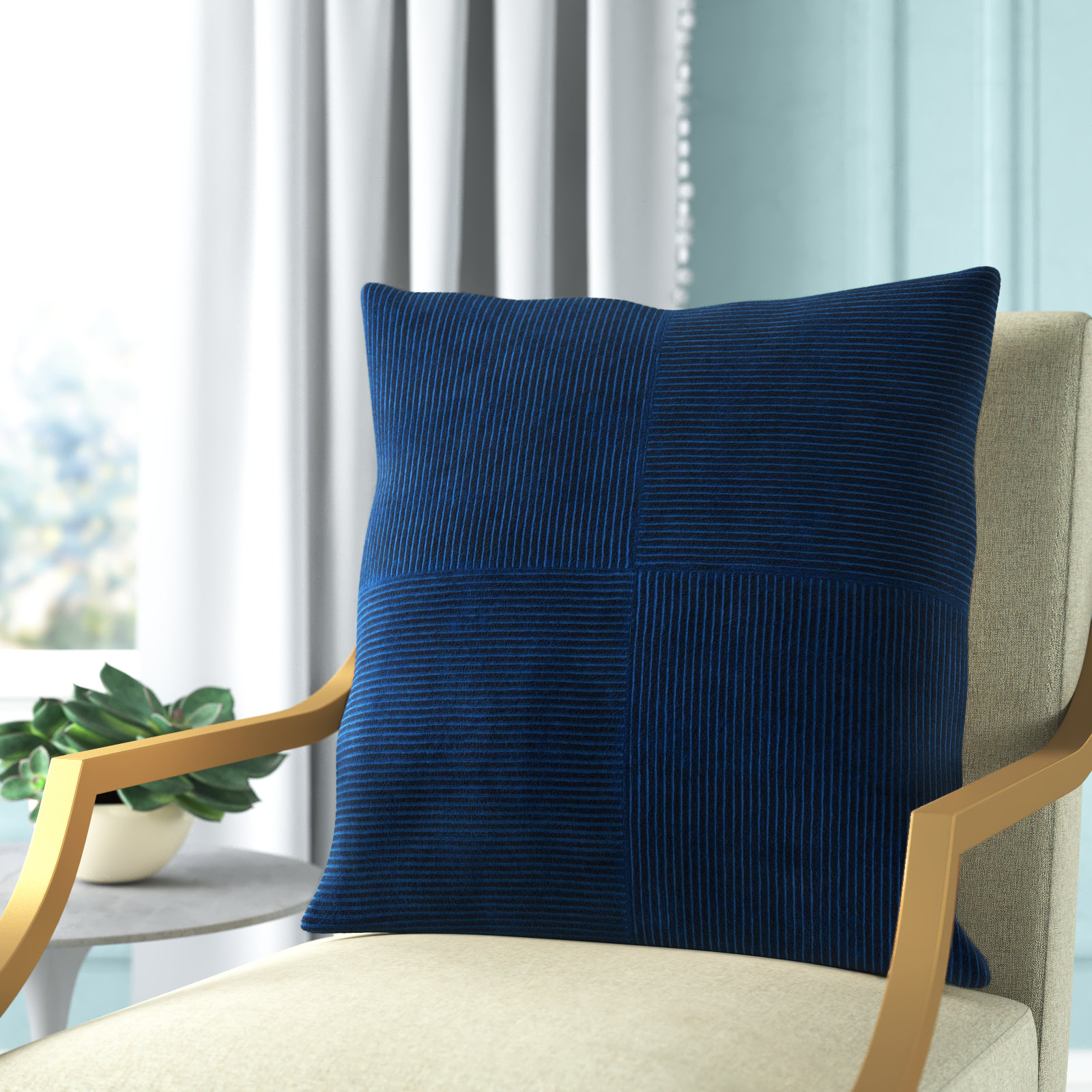Selma Cotton Throw Pillow, 18" x 18", Navy
