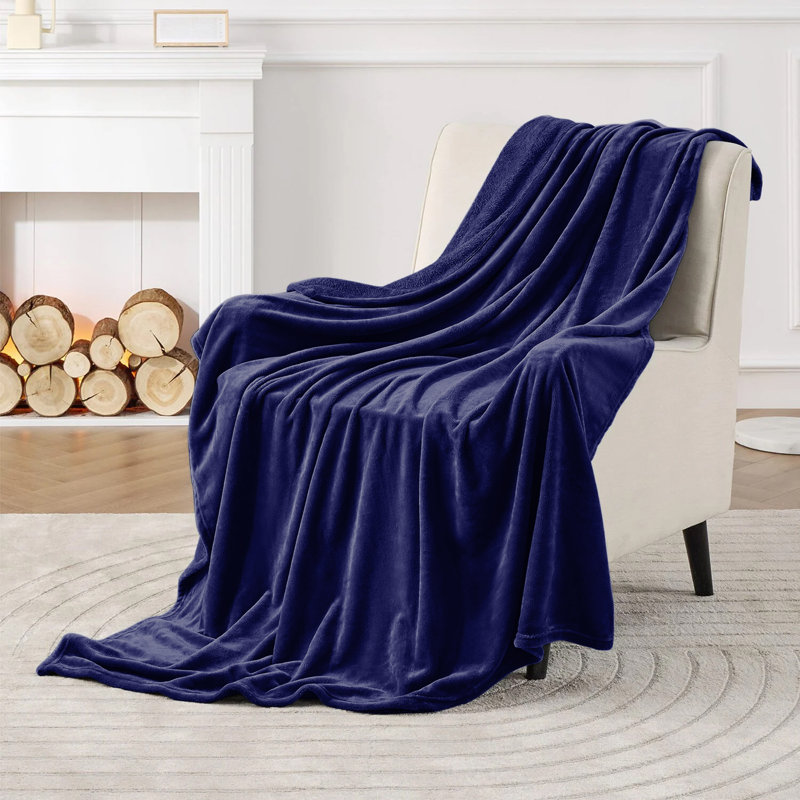 Couverture simple en molleton 300 g / m² - Couverture douce pour lit simple toutes saisons, Marine, Lit simple