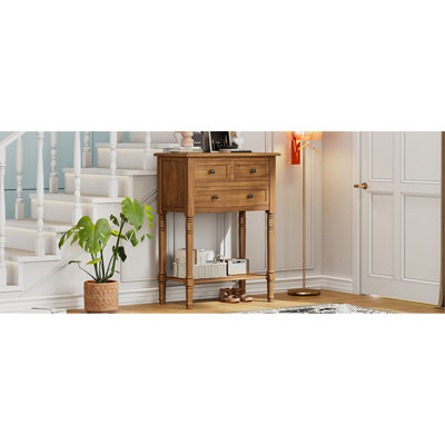 Console étroite, canapé mince avec trois tiroirs de rangement et tablette inférieure (naturel)
