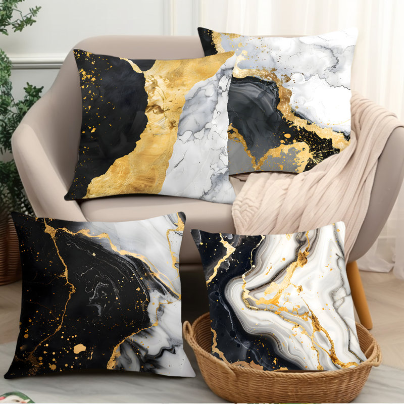 4 housses de coussin décoratives à motif de marbre