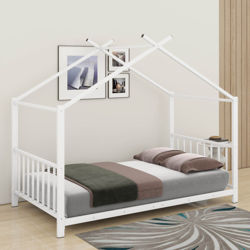 Lit plateforme simple en métal, Blanc