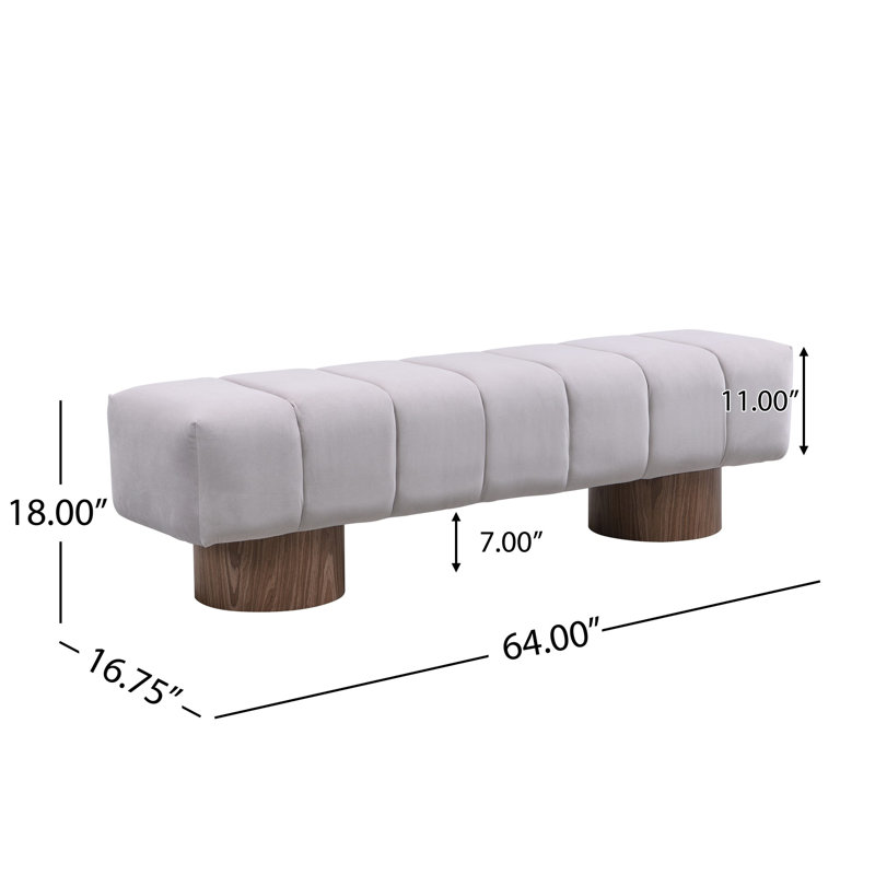 Marlon Dining Bench With Wooden Base, 18" H x 64" W x 16.75" D, Light Gray