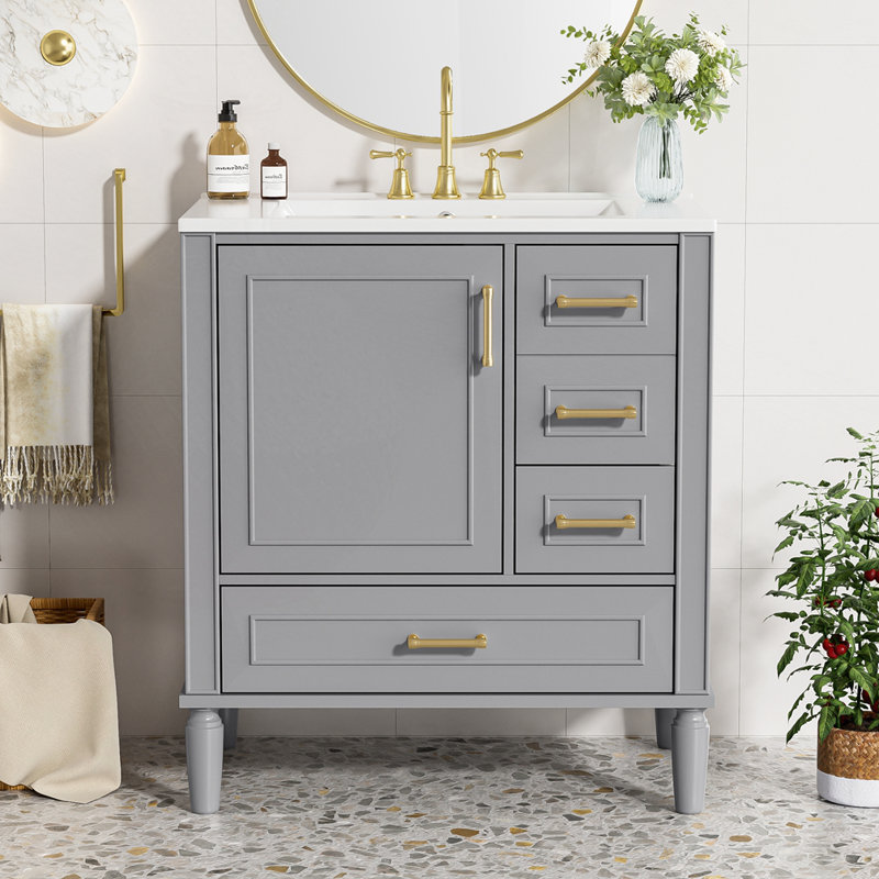 Meuble-lavabo 30 po avec lavabo en céramique, Gris