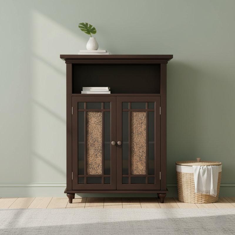 Armoire de salle de bain autoportante Caleb avec portes réglables en mosaïque et tablette réglable, Espresso foncé