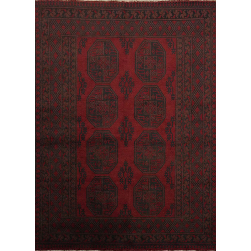 Tapis oriental rouge à motif géométrique 5 x 6