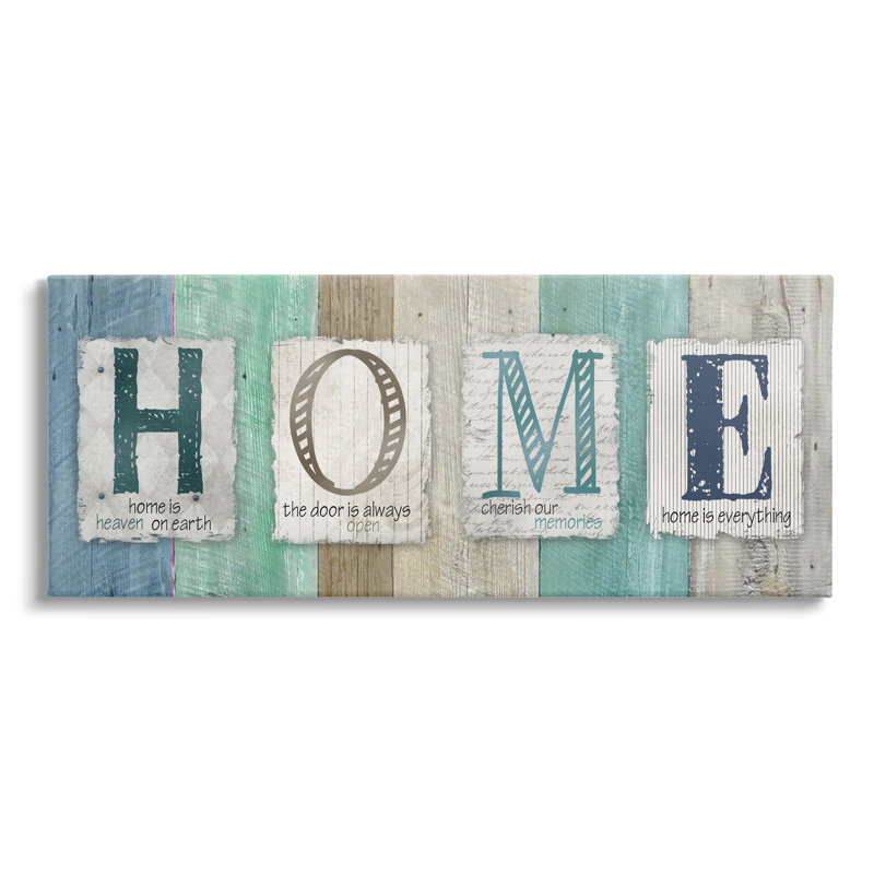 «Rustic Home Sign Blue Birch» par Carol Robinson - impression, H 20 po x l 48 po, Toile tendue